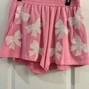 Peach Love California Pink High Waist Shorts with White Bows